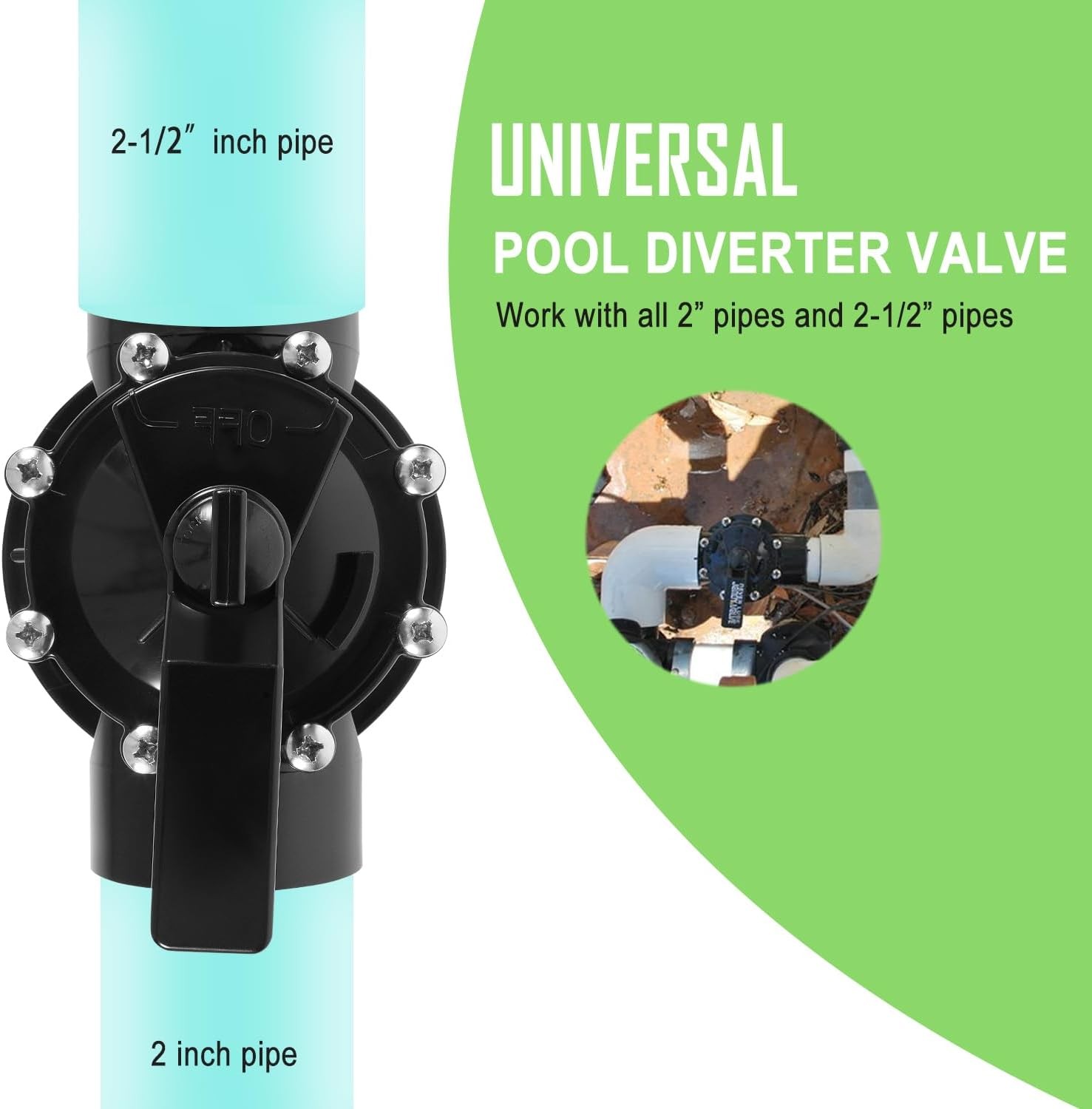 Pool Diverter Valve 2 Way 2 Inch Replacement for Jandy 2 to 2-1/2-Inch, Black