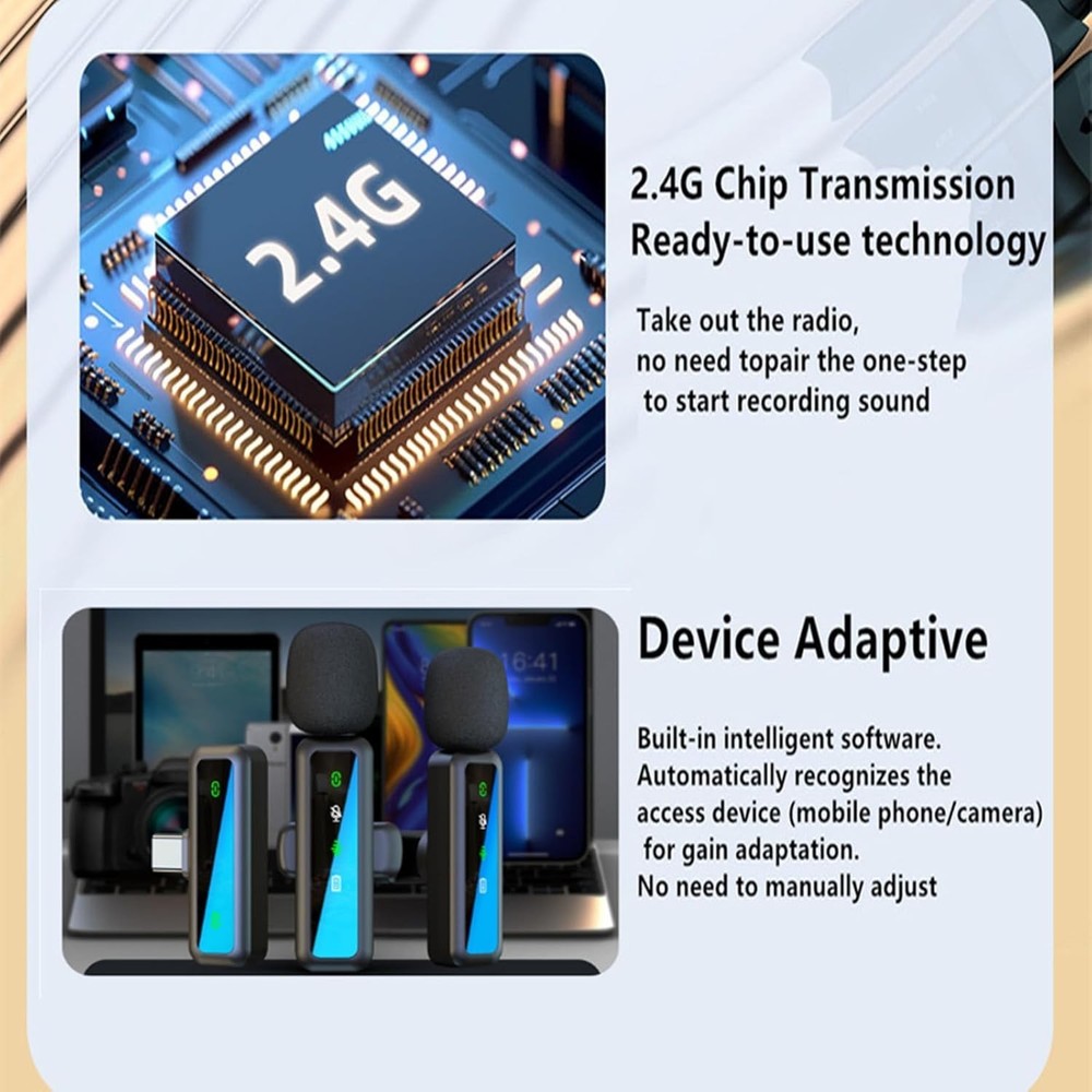 Wireless Microphone Mini Mic for iPhone/Android Phone, LED Display Lavalier Micr