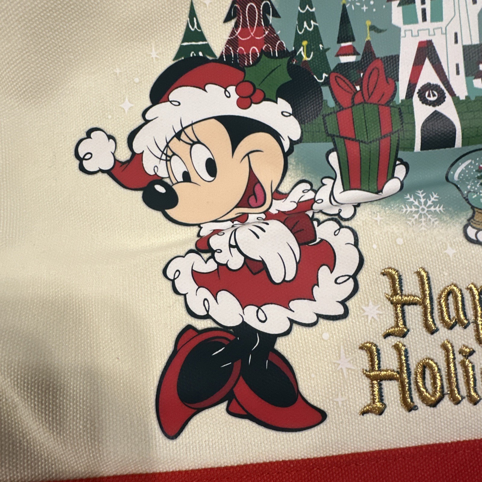 WALT DISNEY WORLD MERRY CHRISTMAS CANVAS TOTE BAG HAPPY HOLIDAYS MICKEY MINNIE