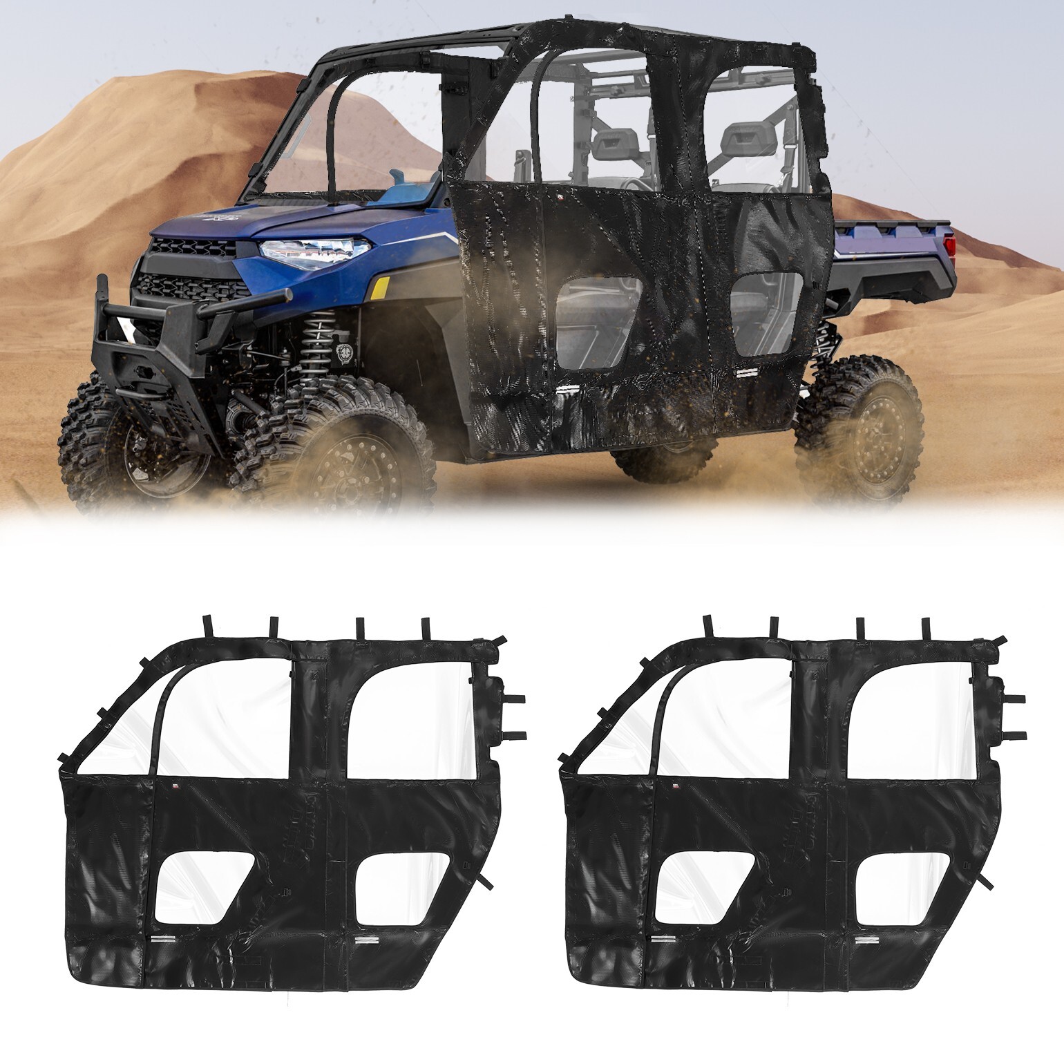 KEMIMOTO UTV Soft Cab Enclosure Full Door for Polaris Ranger CREW XP 1000 19-24