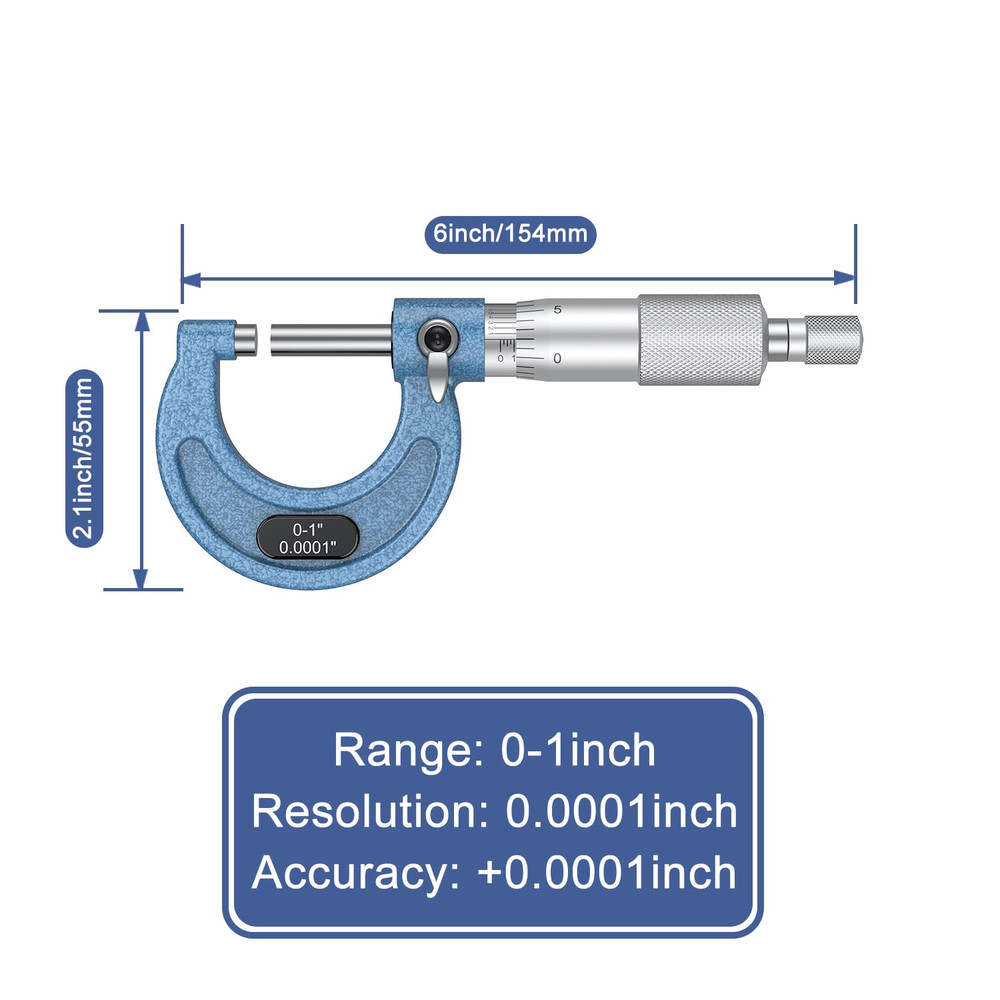 Precision Outside Micrometer Set, 0-1", 0.0001" Graduation with Case