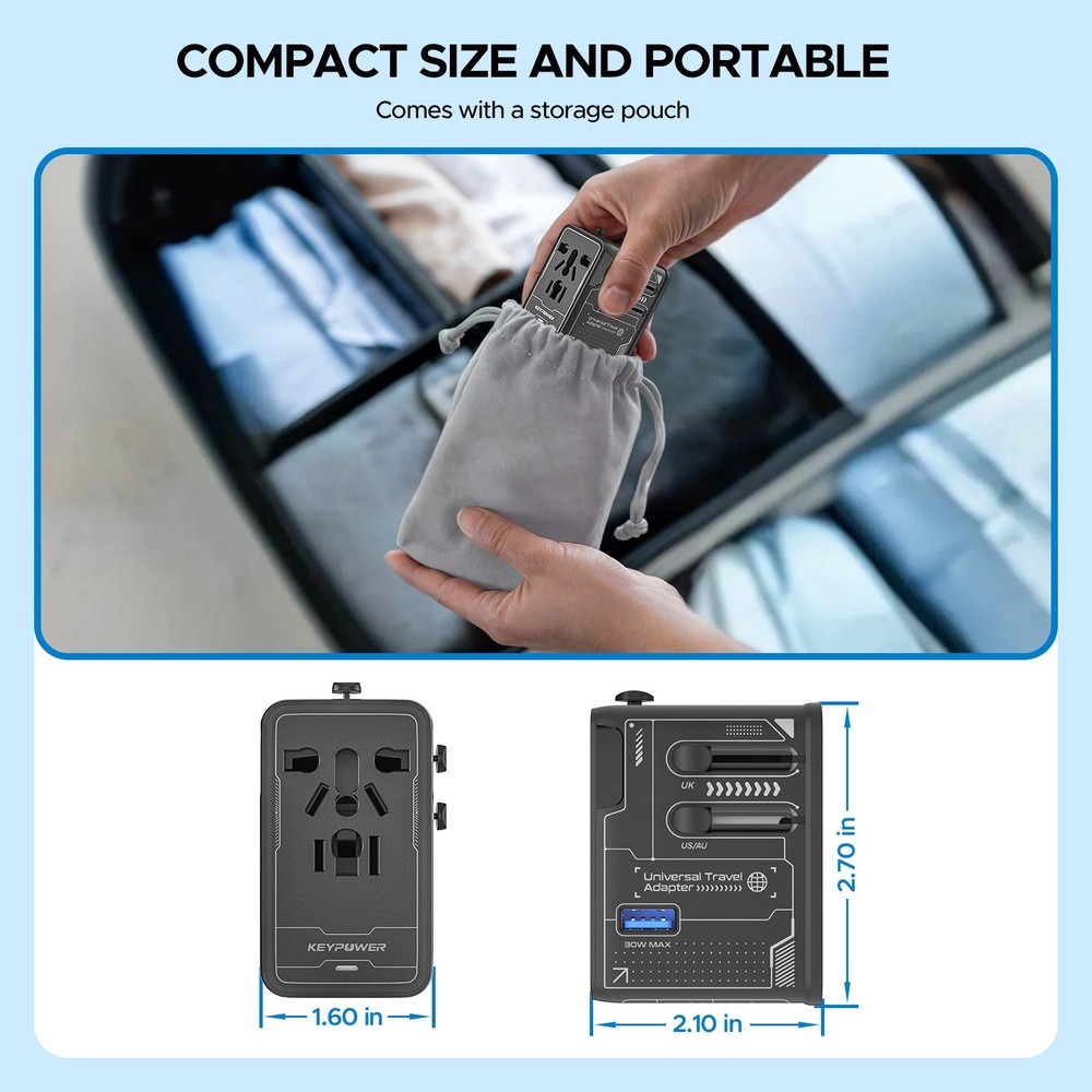 Universal Travel Adapter Wall Plug, Compatible with Laptops, Tablets, iPhones