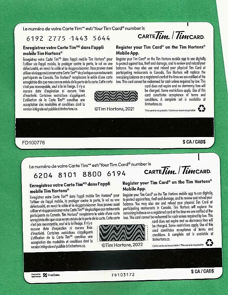 2021 -22 Tim Hortons Easter Gift Cards No Value