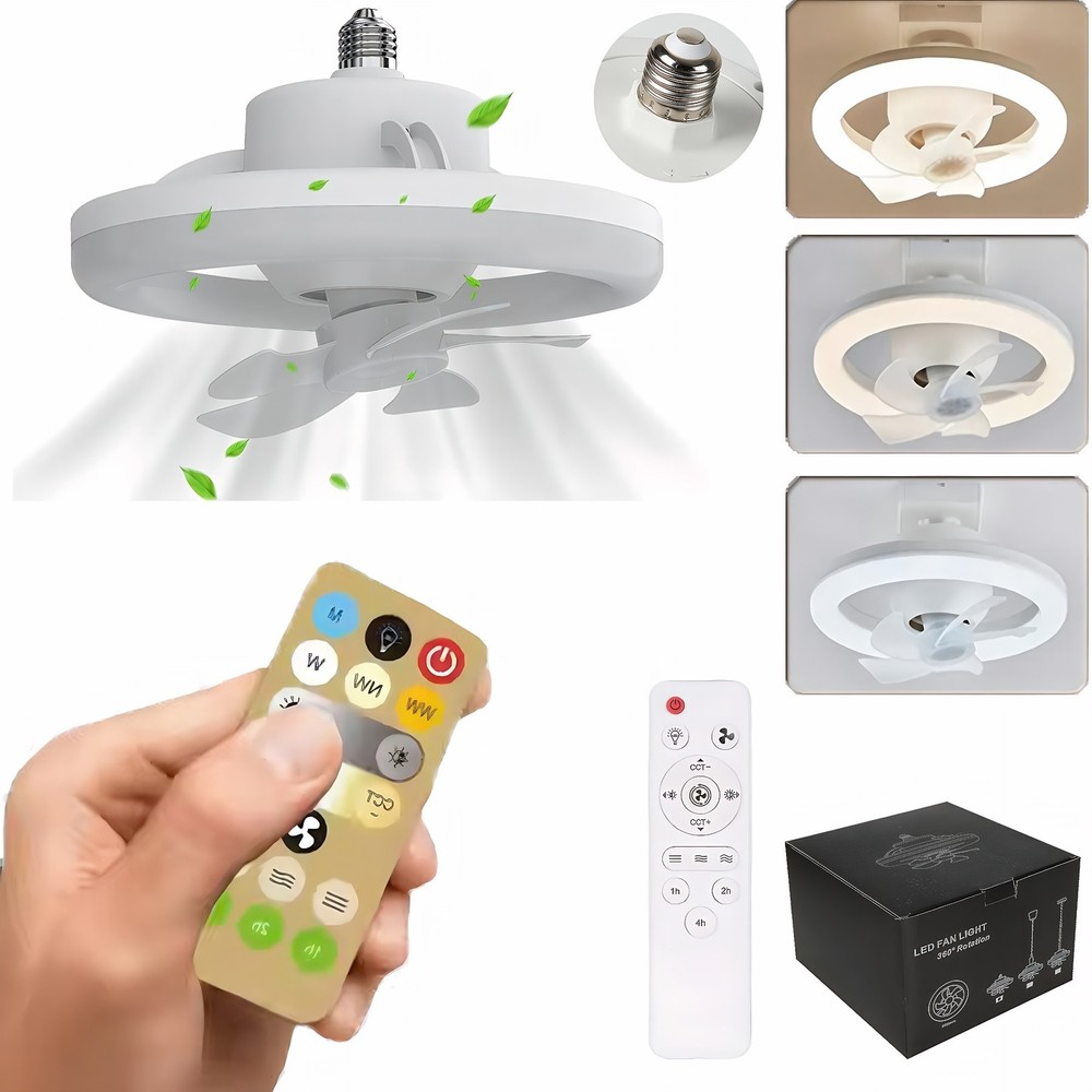 Socket Ceiling Fans With Lights And Remote- Socket Fan Light With Dimmable LED