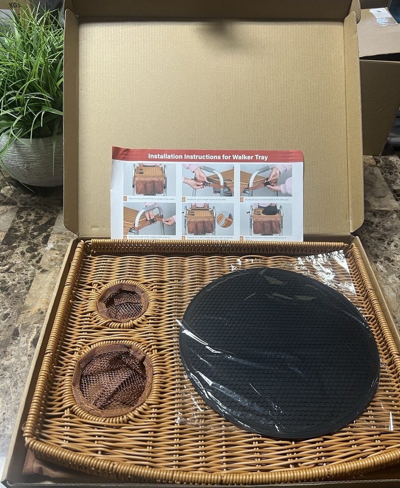 Wicker Mobility Table Tray For Folding Walker Cup Holder 3 Front Section Storage