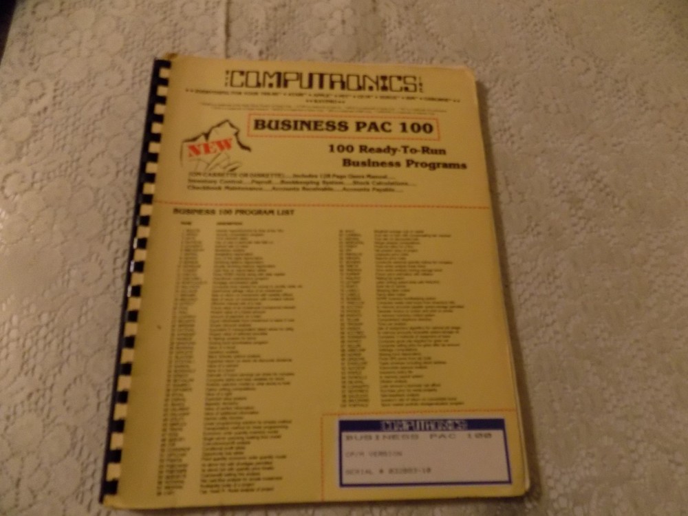 Computronics Business PAC 100 For ATARI 100 Ready to Run Business Programs