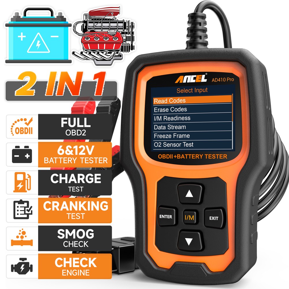 ANCEL AD410 PRO Battery Tester & OBD2 Scanner Auto Code Reader Diagnostic Tool