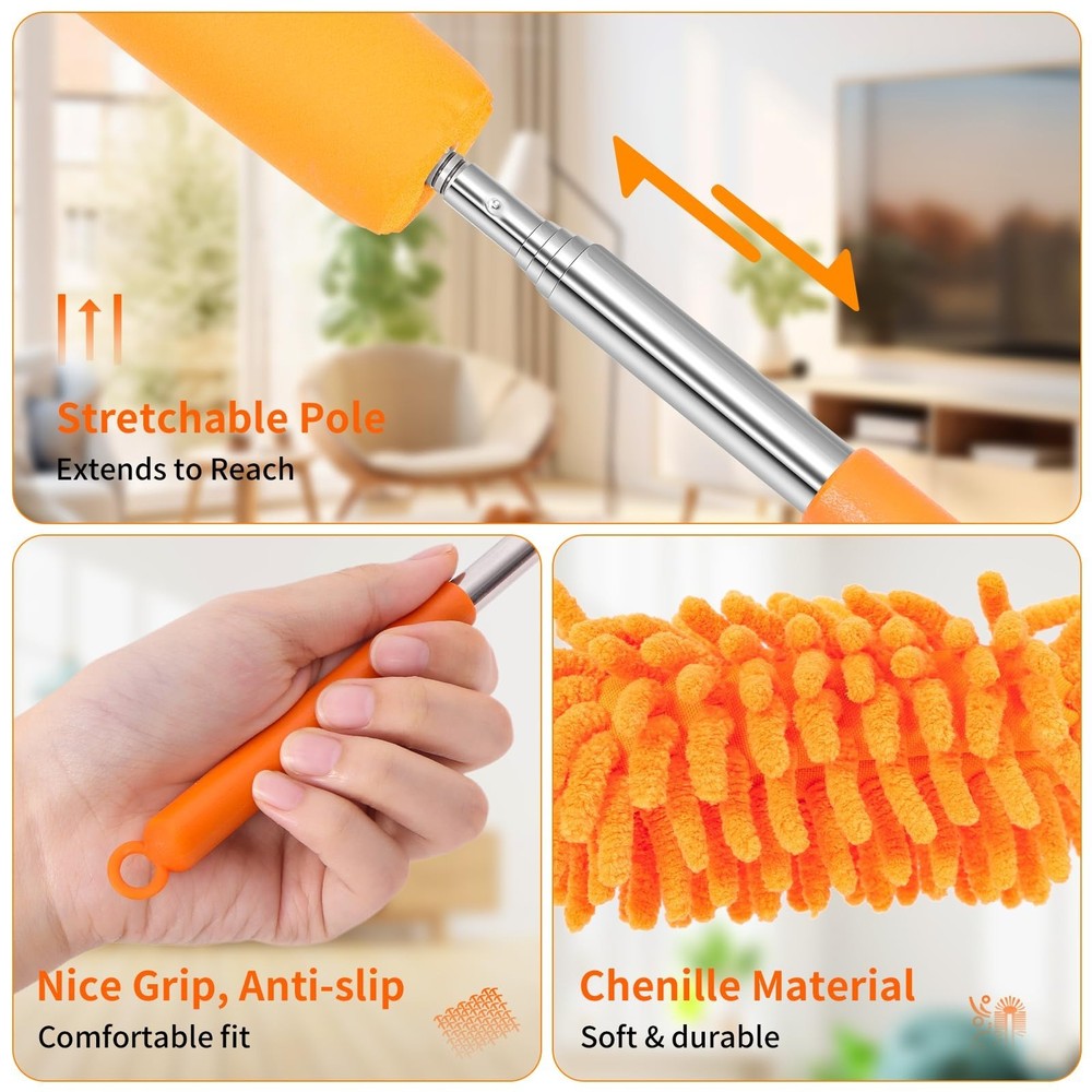 Mini Duster for Cleaning, 360° Bendable Hand Dusters with Extension Pole, W
