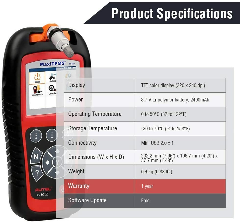 Autel MaxiTPMS TS601 OBD2 OBDII Scanner TPMS Tire Sensor Diagnostic Reset Tool