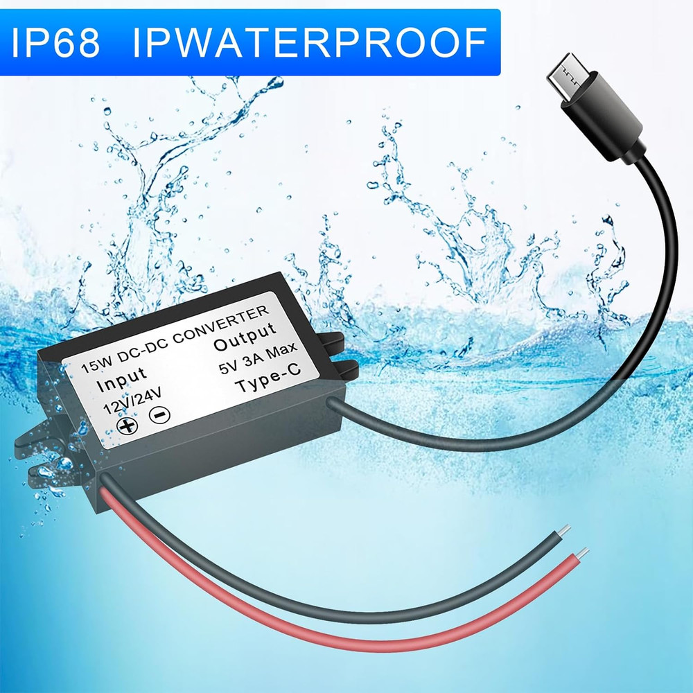 5V 3A Waterproof Buck Converter USB Type-C Power Adapter for Raspberry Pi 4