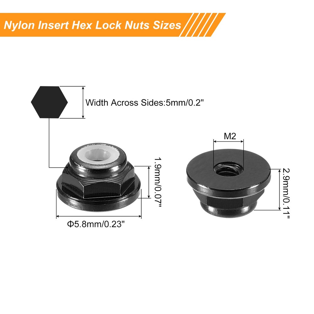 Nylon Insert Hex Lock Nuts, 8pcs - M2x0.4mm Self-Locking Nut(Black)