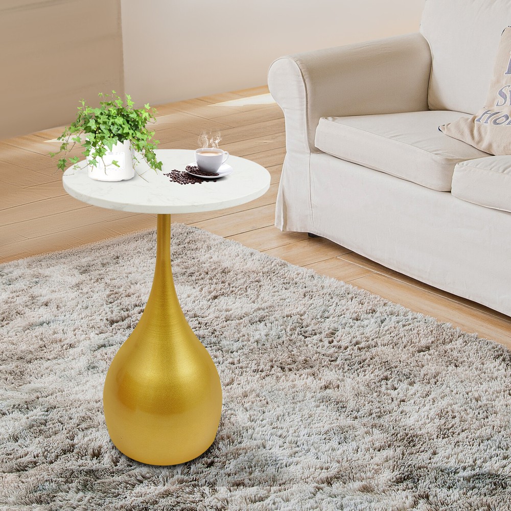 13.78" Marble Sofa Side Table  Modern Round Accent Table For Small Spaces