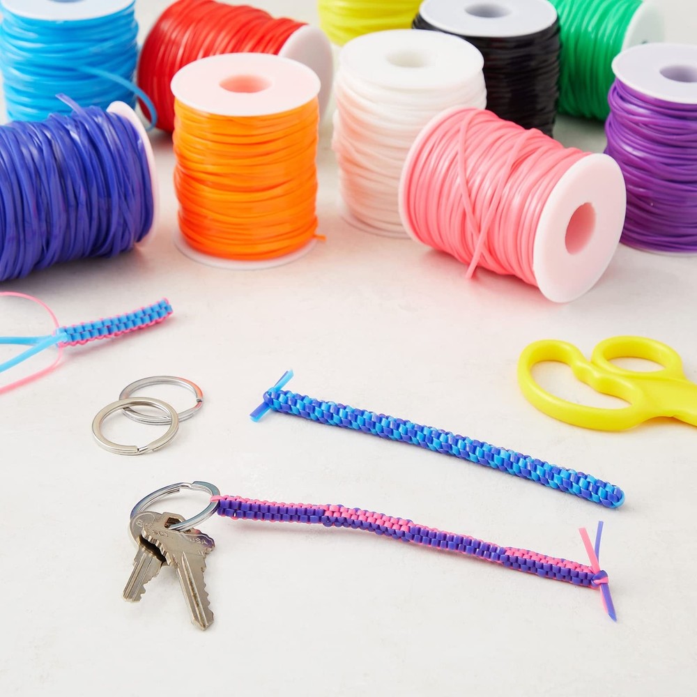 Juvale Lanyard String Kit - Neon Plastic Lacing Cord & Gimp Rainbow