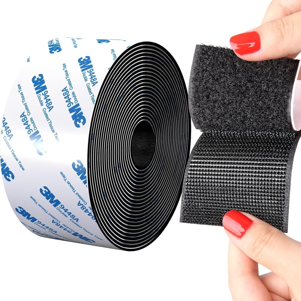 Industrial Strength Black Hook and Loop Tape, 2in x 8.2ft for Versatile Use