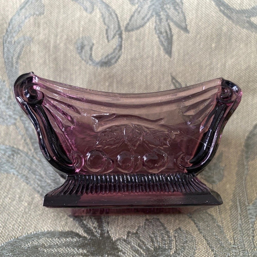 Master Open Salt Dip Purple Glass Cherry Cherries EAPG Pattern Footed