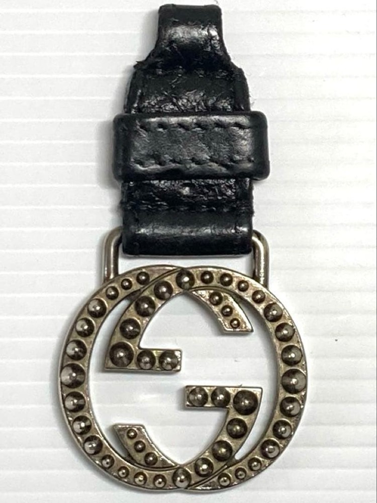 GUCCI Leather Keychain Black Interlocking GG Key Ring Charm