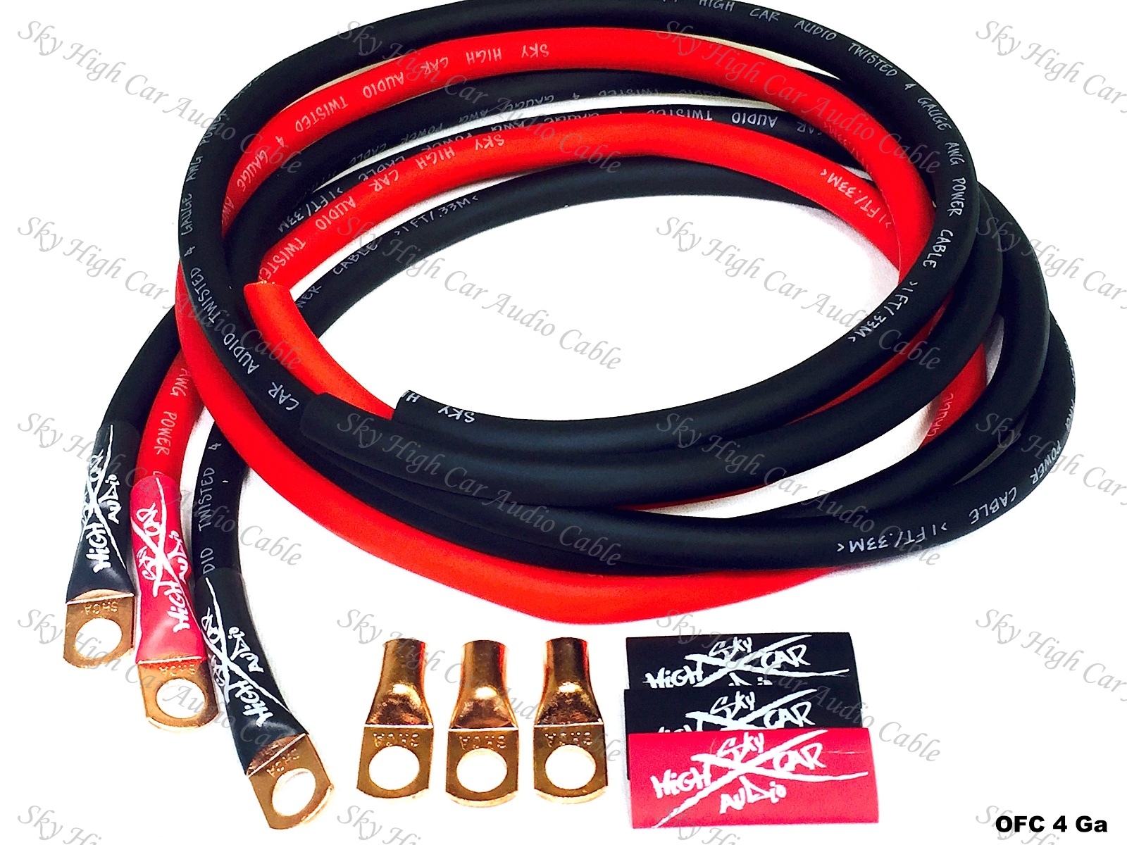Sky High Oversized 4 Gauge OFC AWG Big 3 Upgrade RED/BLACK Electrical Wiring