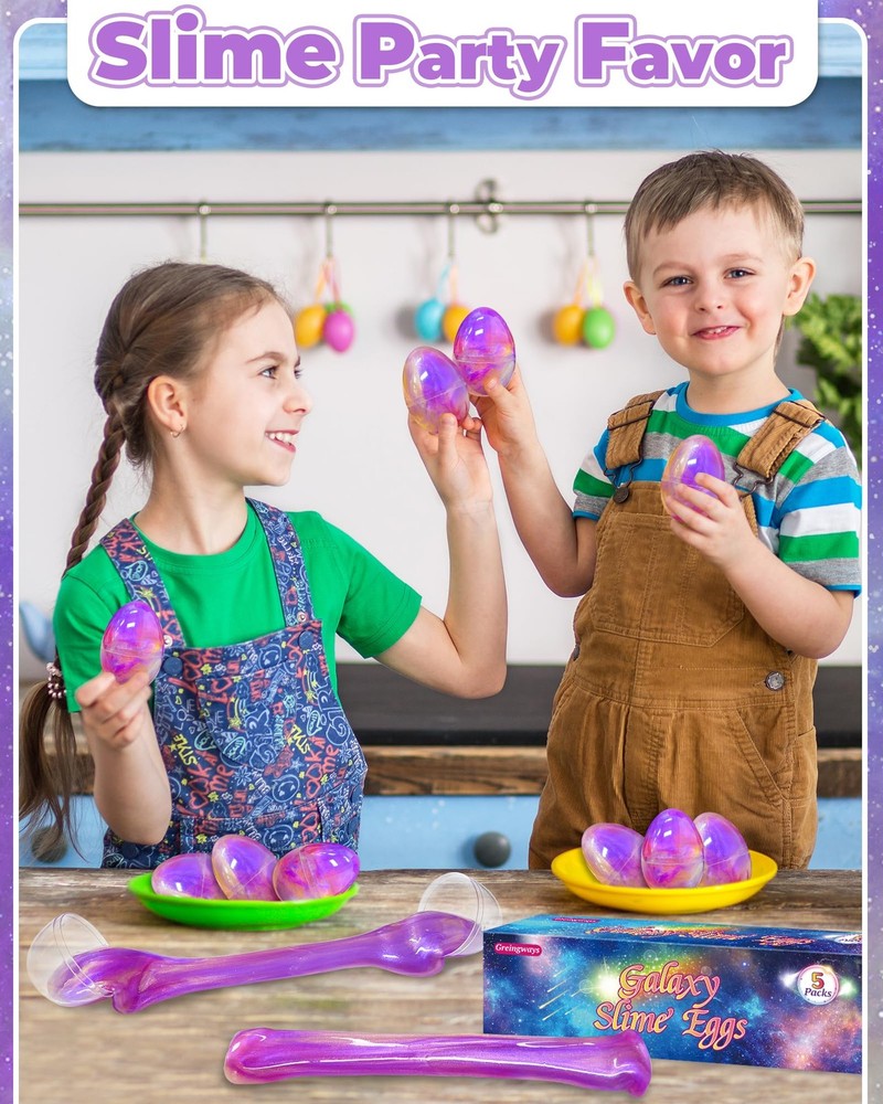 5 Pack Prefilled Easter Eggs Galaxy Slime Toys, Teens Easters Basket Stuffers...