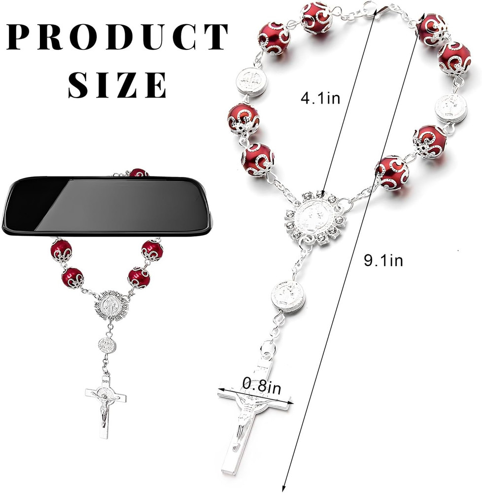 Car Rosary for Rearview Mirror, Personalized Cross Blessing Rosary Beads Hang...