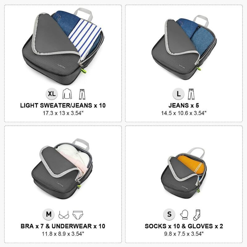 Gonex Compression Packing Cubes, 3pcs/4pcs XL+L+M+S, 4 PCS Deep Gray