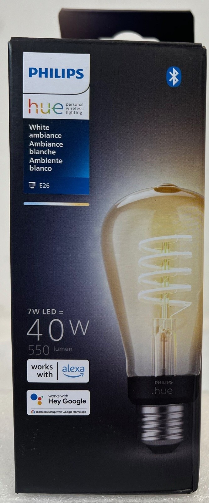 Philips Hue White Ambiance Filament ST19 Bluetooth LED Smart Bulb