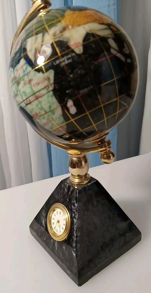 Vintage Desktop Globe With Pyramid Clock Stand