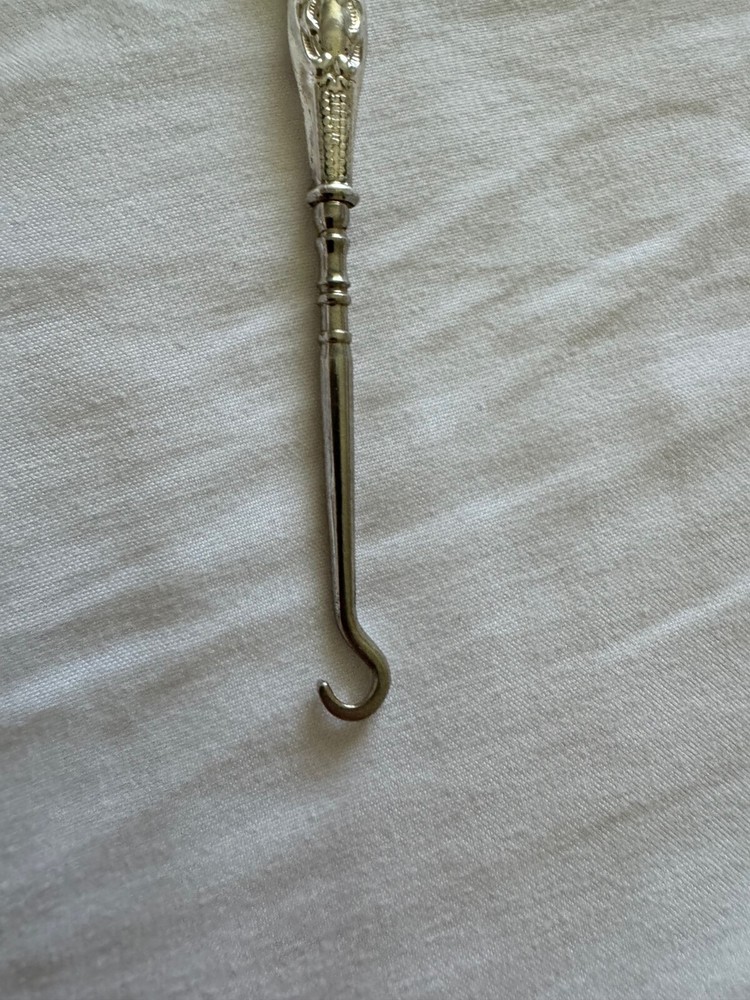 Antique Sterling Silver Handle Button Hook w/ Beaded & Scrolling Design