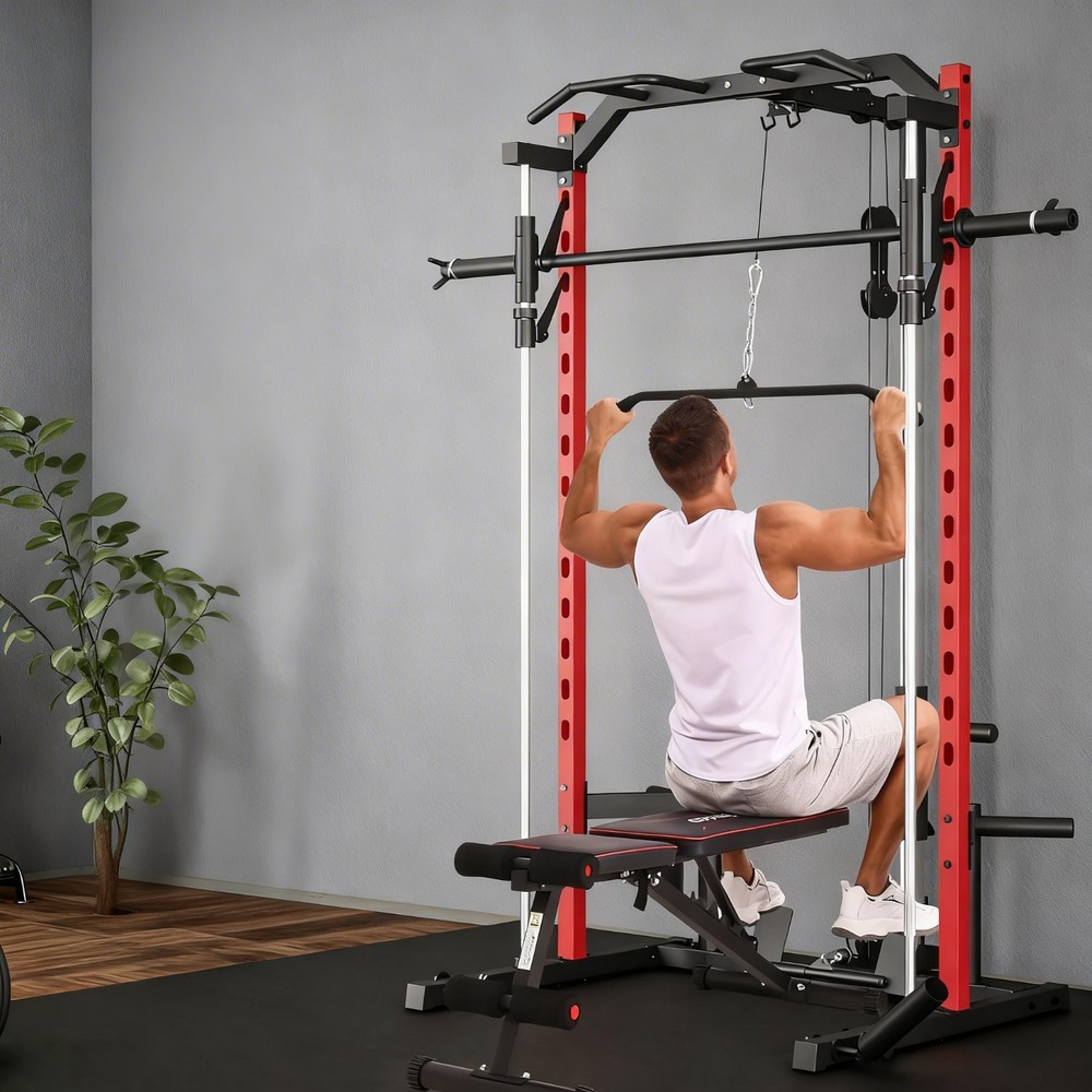 Smith Machine All-in-One Power Rack Cage w/ LAT-Pull Down System & Cable Machine