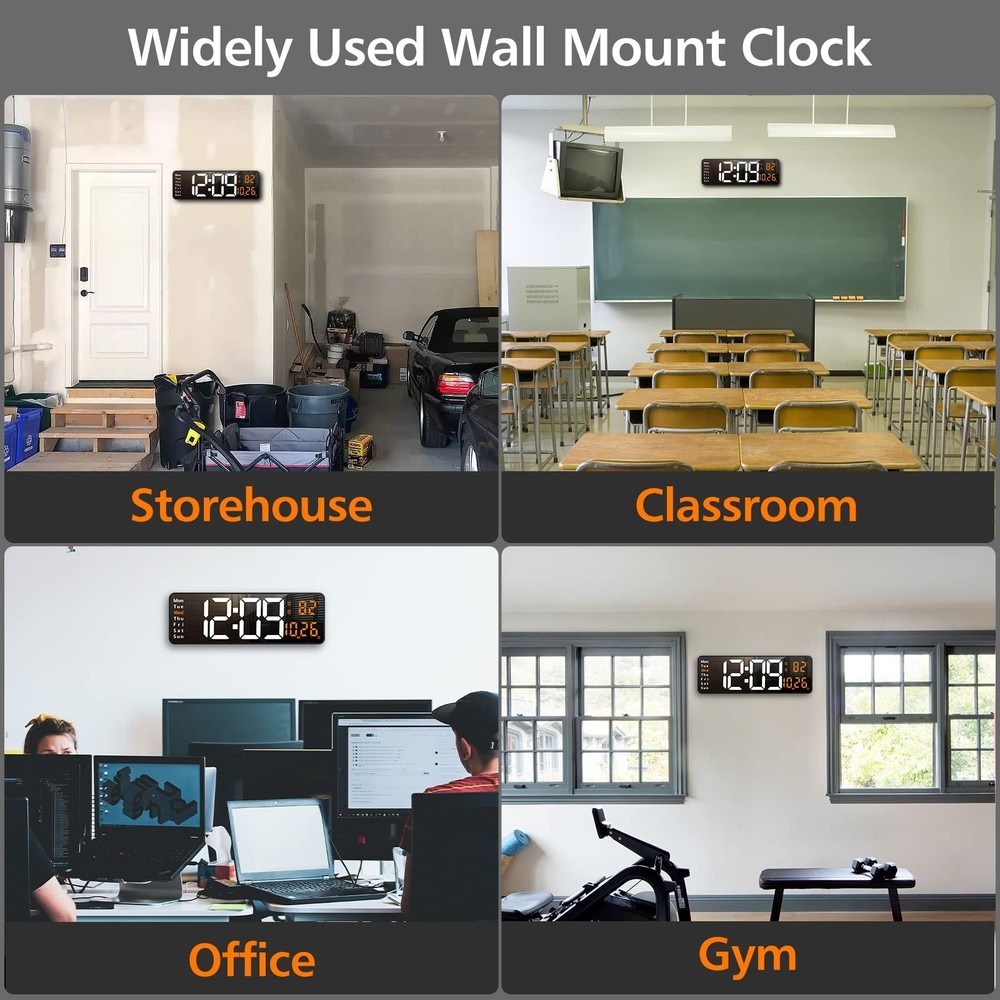 Zgrmbo 16" Large Digital Wall Clock with Remote, Large Display LED Wall Clock...
