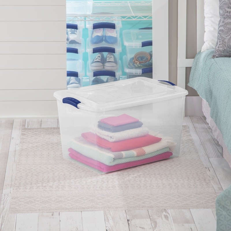 Clear Storage Bin W/ Lid Stackable Plastic Container 66Qt Organizing Closets New