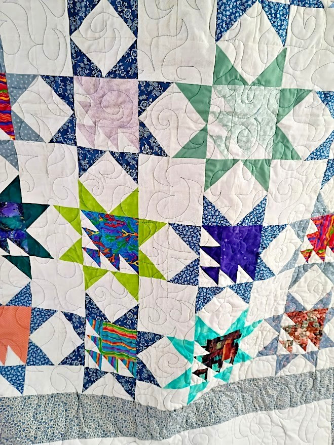Bright Colors Handmade Patchwork Throw Quilt Cotton Multicolor Fish 71" x 61"