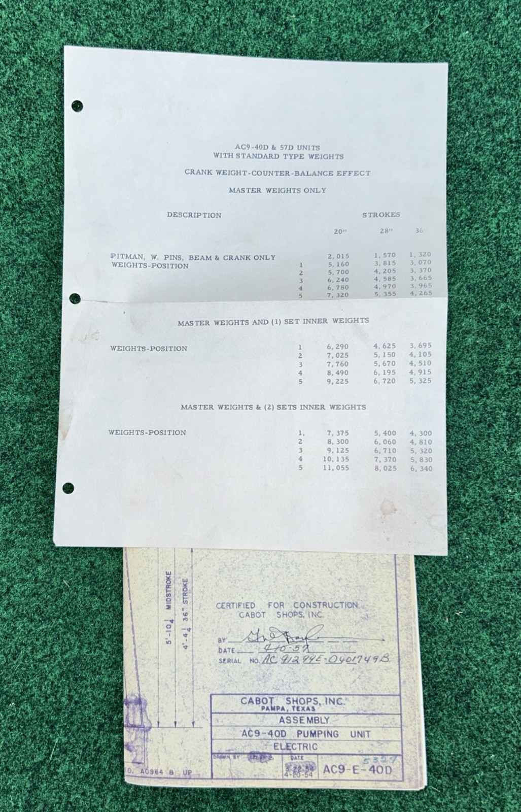 1957 Standard Oil Cabot Oil Shops Inc. Pampa Texas Blue Prints Of Pumping Unit