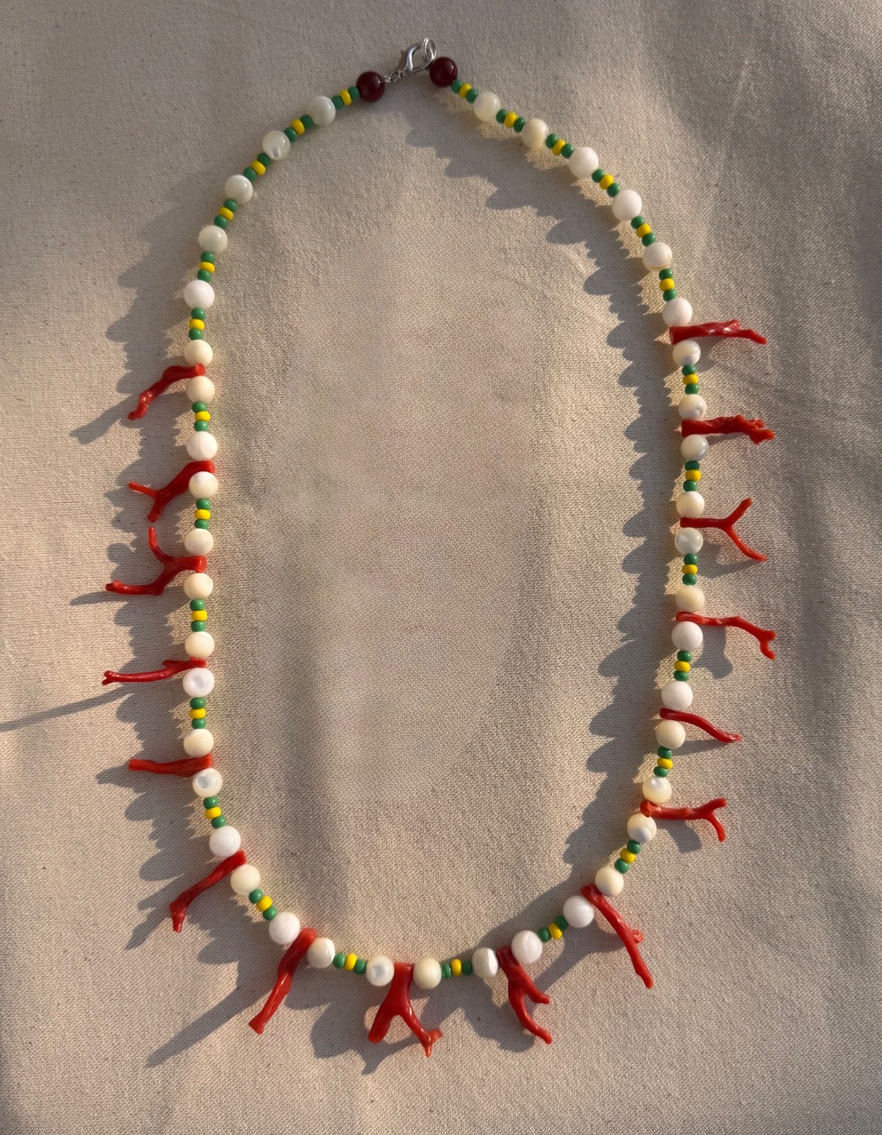 Yoruba Beaded Necklace Apetebi Ifa Orunmila Coral and Nacar Orisha