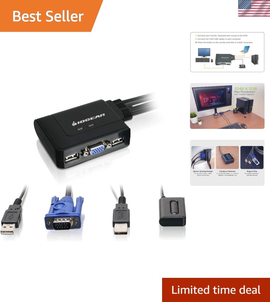 Multi-Computer 2-Port USB KVM Switch: Effortless Switching for Home & Office