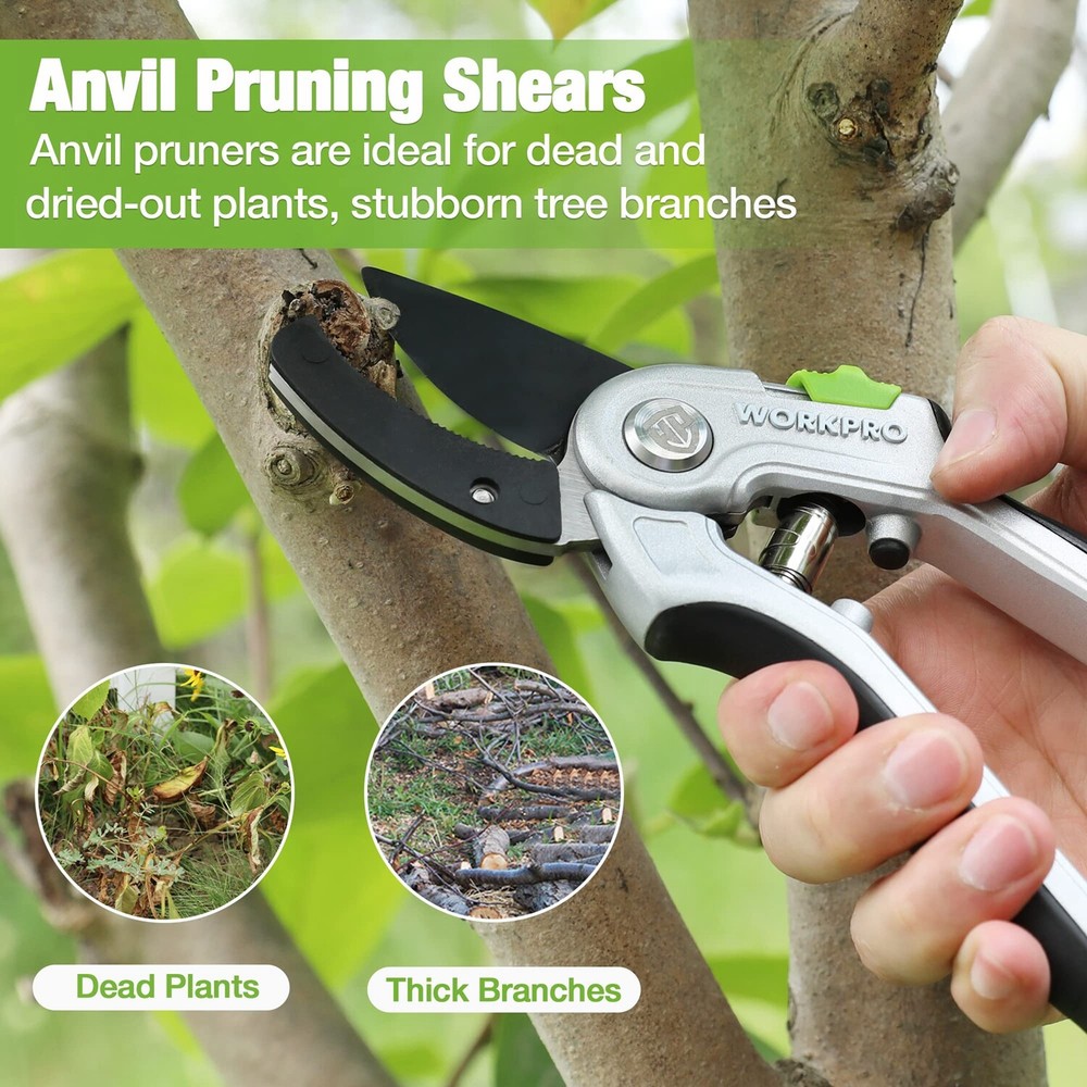 WORKPRO Garden Anvil Pruning Shears, 8" Heavy Duty w/Ergonomically Design Handle
