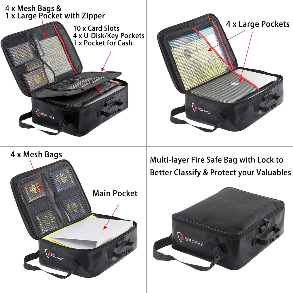 Fireproof Document Bag with Lock (17 x 11.8 x 5 inch), Important Document Sto...