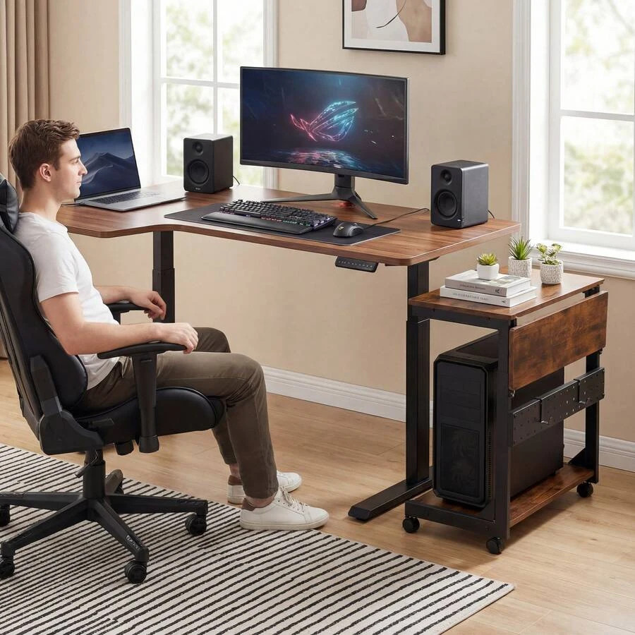 2-Tier Tower Stand, Height Adjustable PC Stand, Computer Cart Withp
