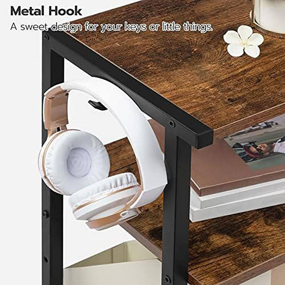 3-Tier Rolling Printer Stand with Charging Station and Adjustable Shelf, Rustic