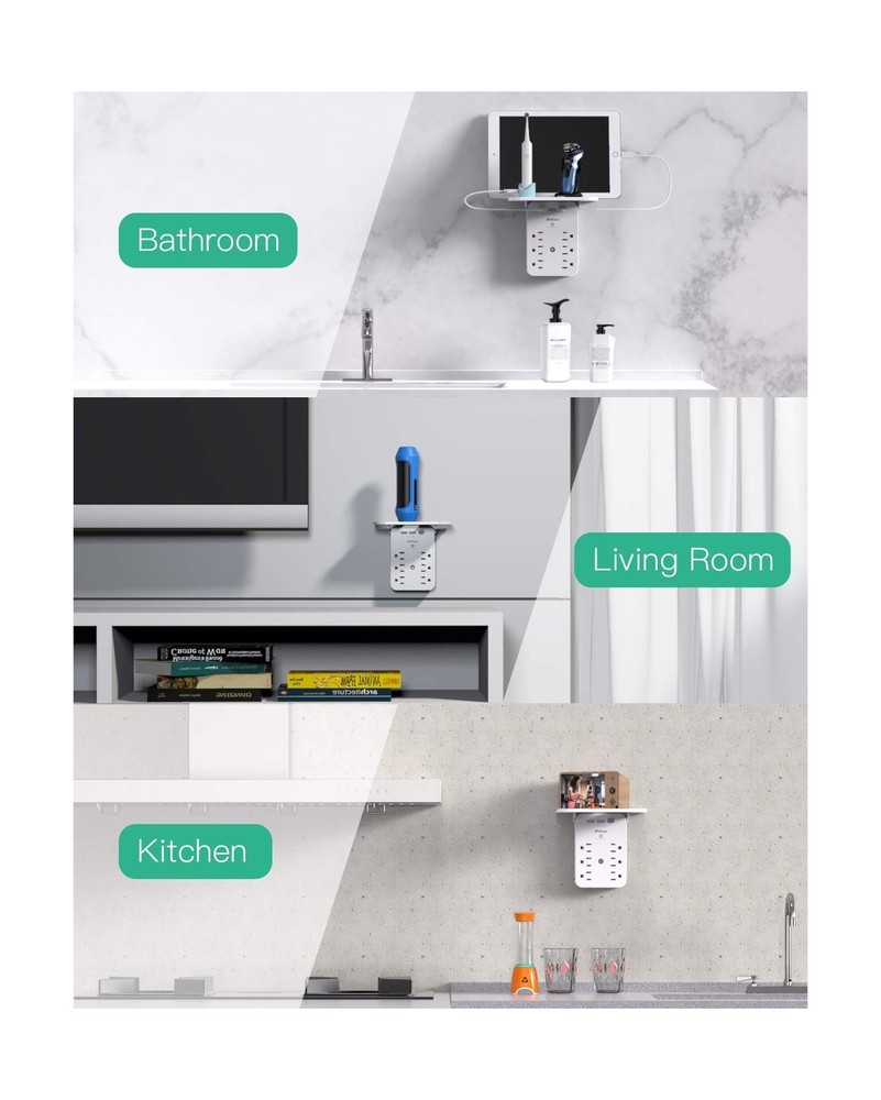 Wall Outlet Extender - Surge Protector 6 AC Outlets Multi Plug Outlet with Sh...