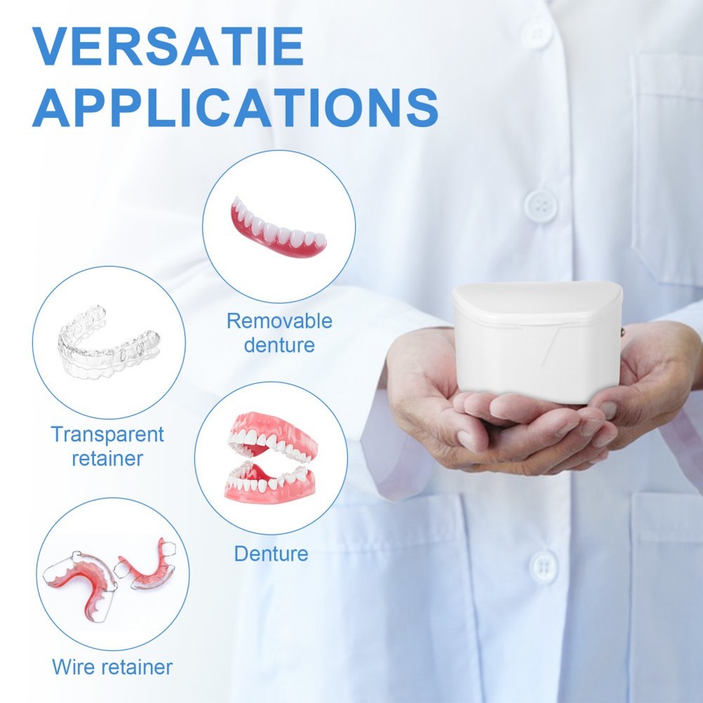 Portable Denture Case Retainer Case Hinged Lid Snaps Mouth Guard Storage Box