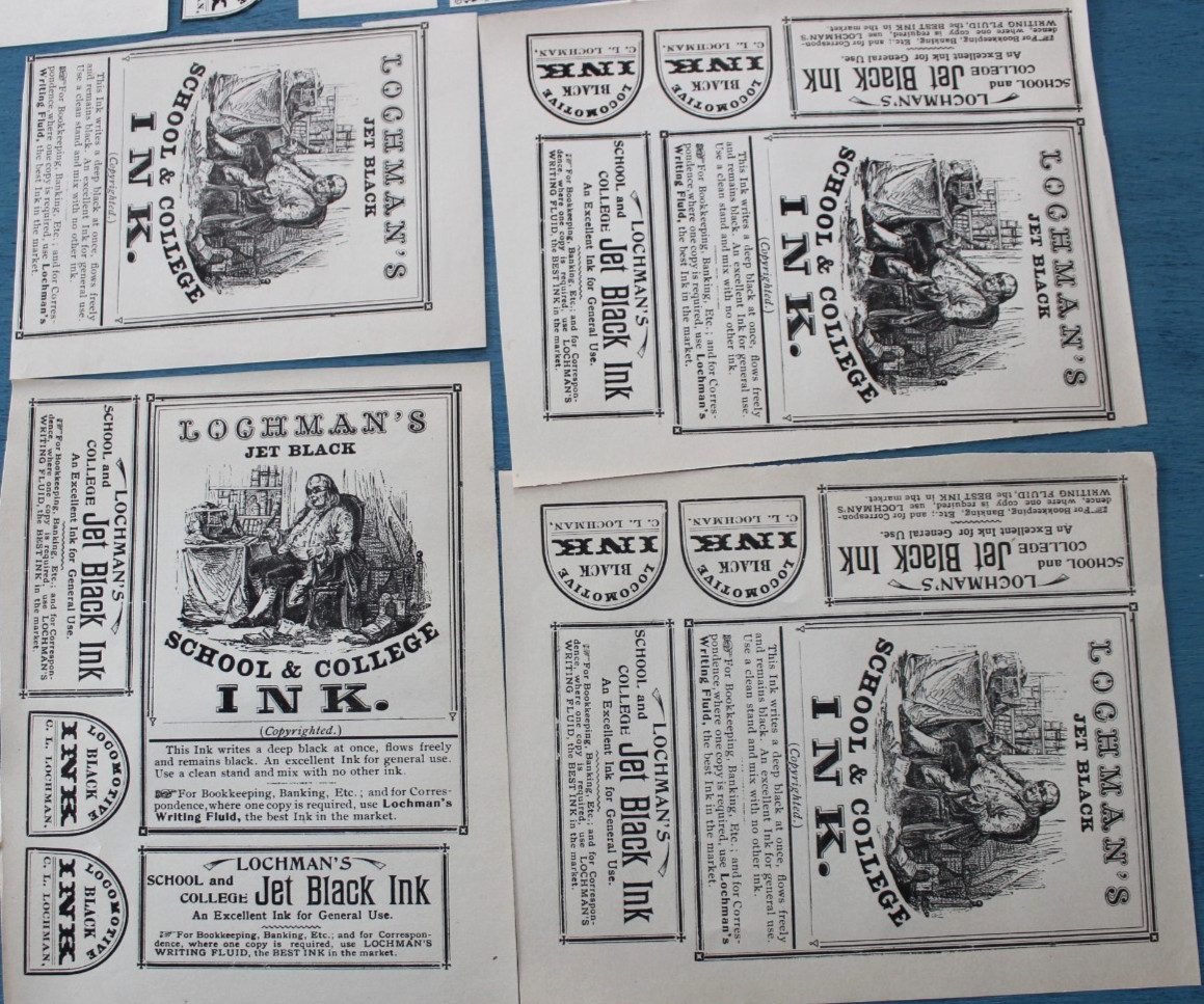 Charles Lochman Ink Bottle Labels 1880 Antique Set of 24