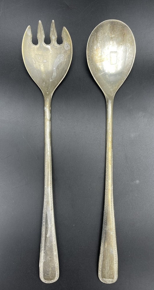 Antique Plated Salad Serving Fork and Spoon Antique Italy 9.5"