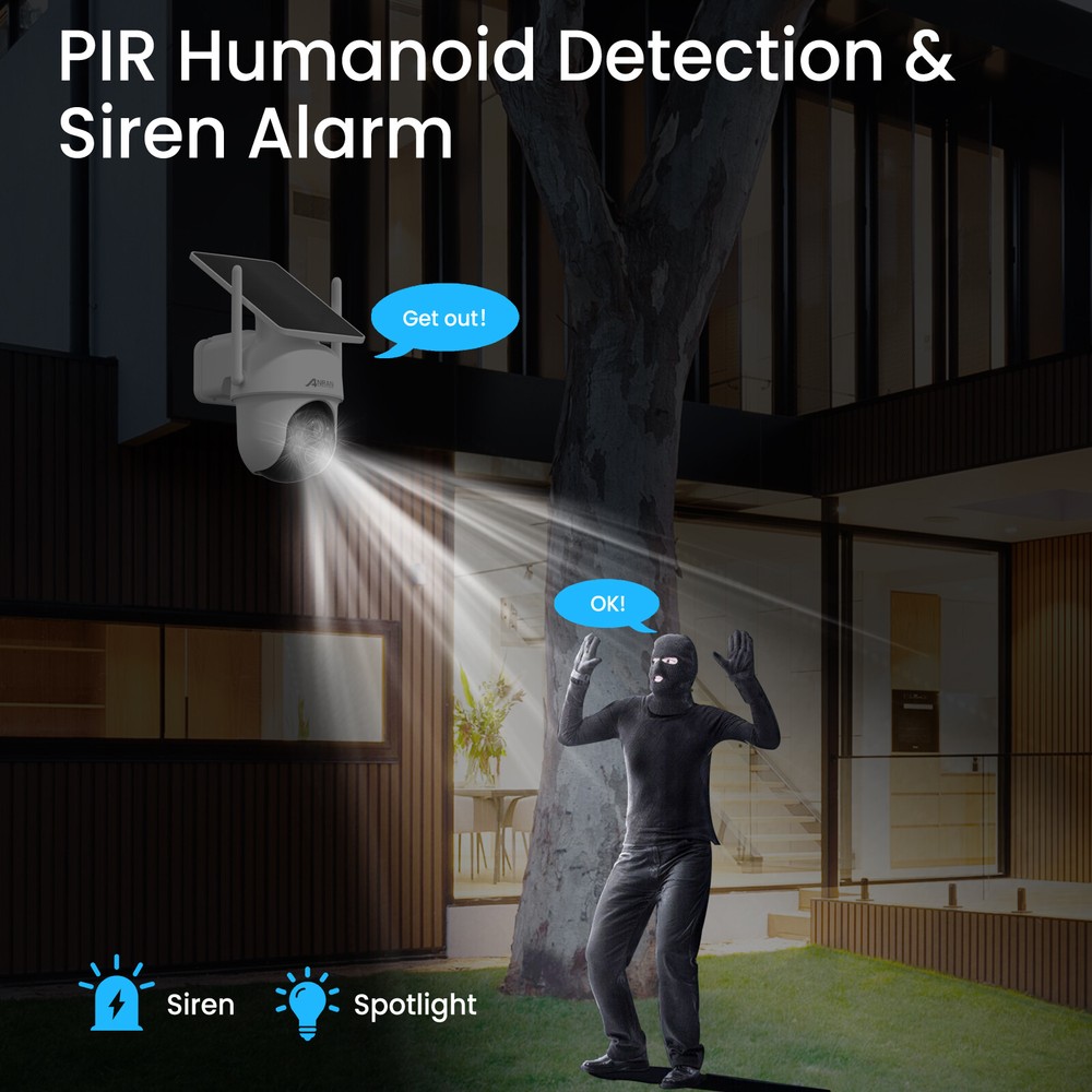 ANRAN 4MP Security Camera System Solar Powered Wireless PTZ Outdoor w/ NVR Base