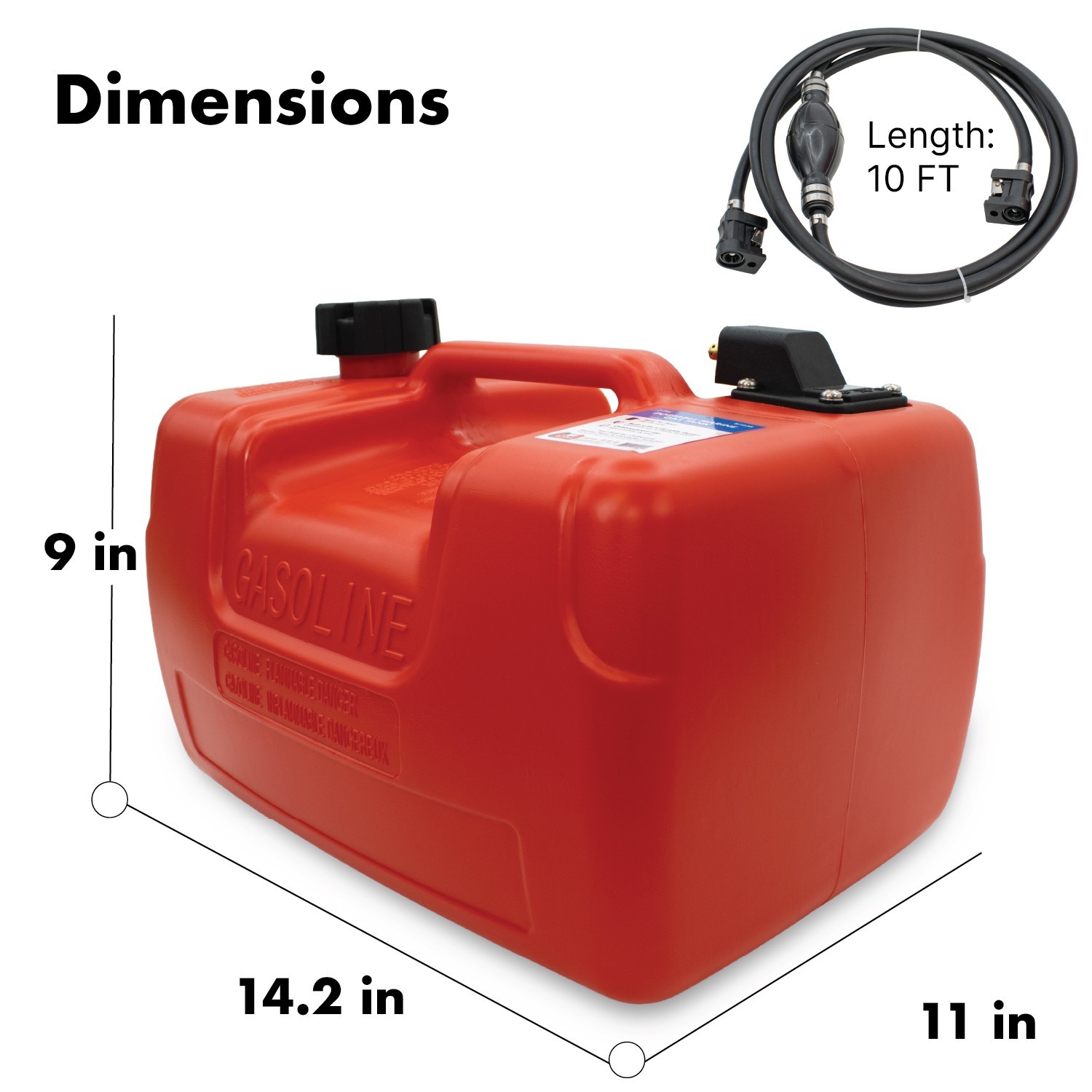 Portable 12L Marine Tank W/ Connector Fuel Tank Outboard Boat Motor