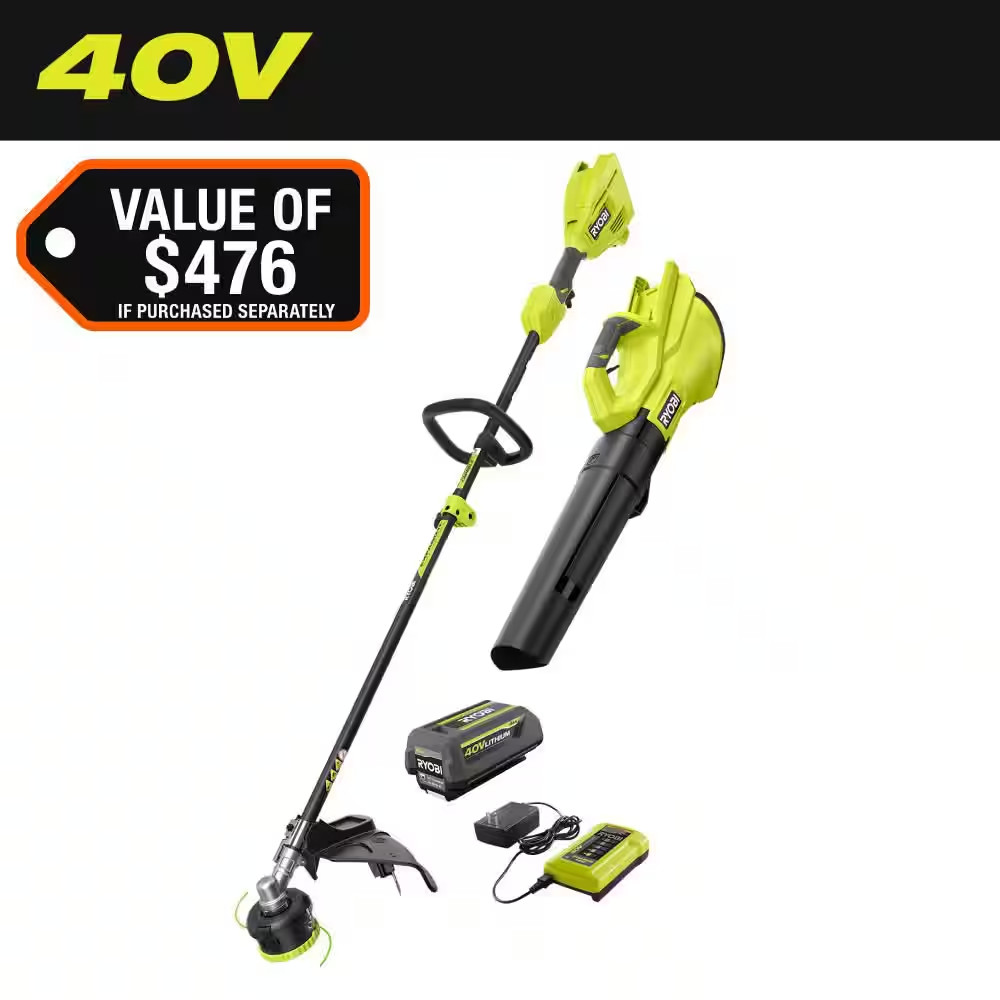 40V Cordless Attachment Capable 15" String Trimmer & 550 CFM 120 MPH Blower Comb