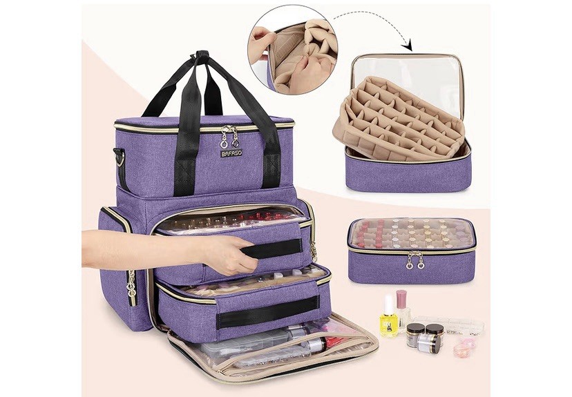 Bafaso Purple Cosmetics Case with Compartments and Removable Insert