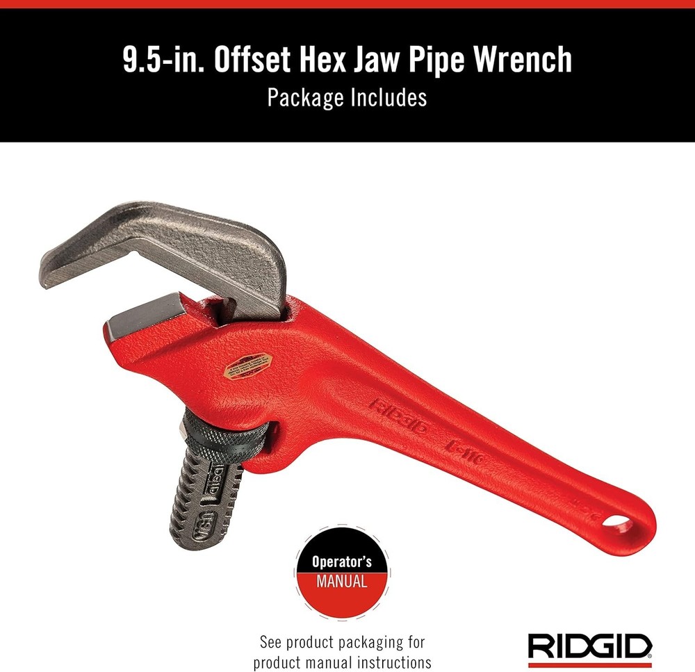 E-110 Offset Hex Pipe Wrench, 9.5", Red