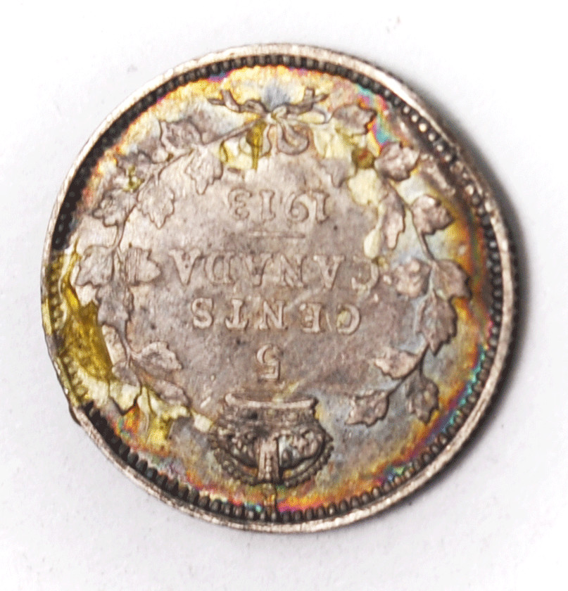 1913 Canada 5c Silver Five Cents KM# 13
