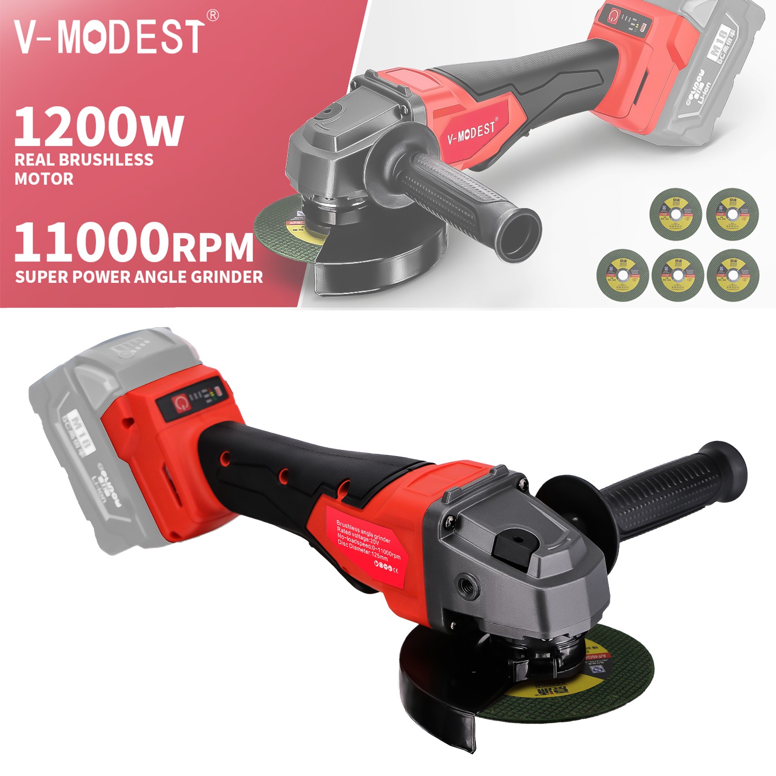 Cordless 4-1/2" to 5" Angle Grinder for Milwaukee M18 Battery Brushless 11000RPM