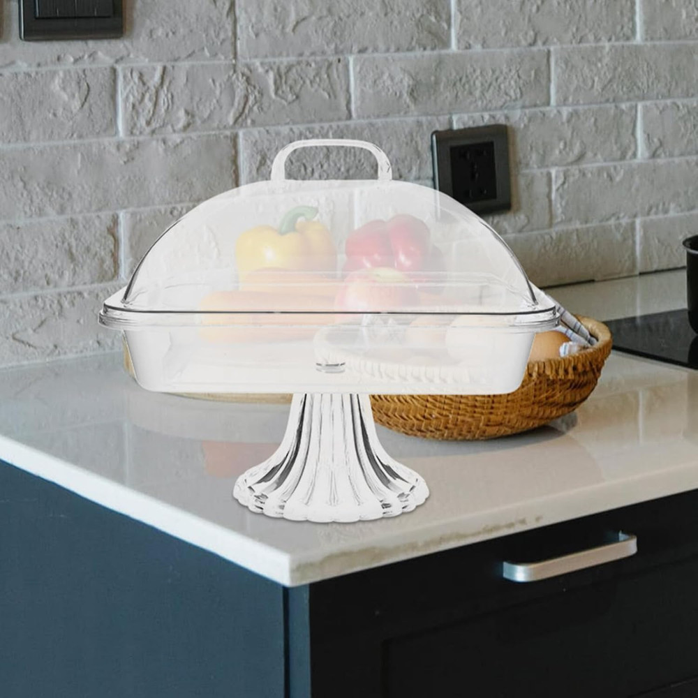 1 Set Clear Cake Stand with Lid Cake Stand with Acrylic Dome Rectangular Serving